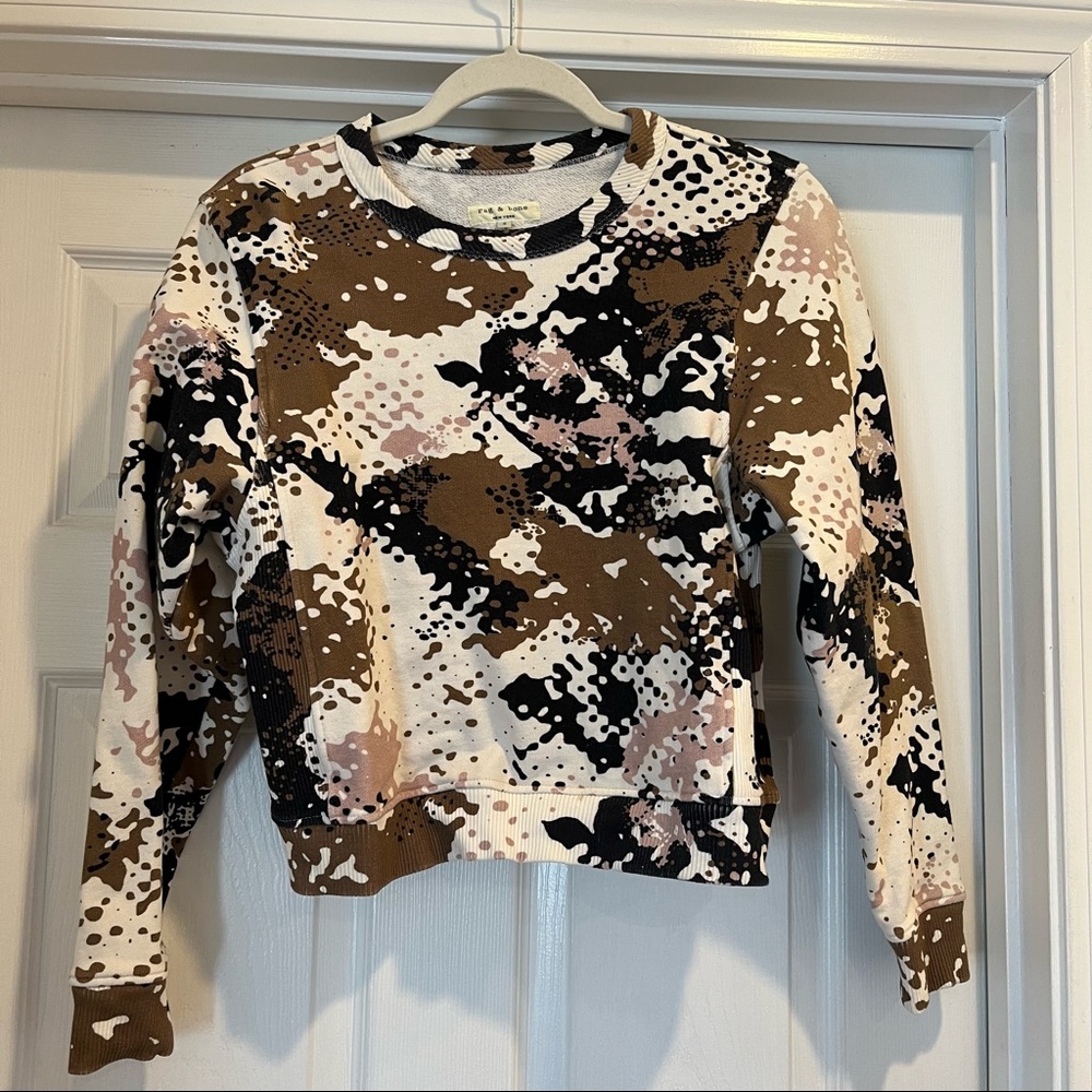 Rag & Bone Camo Sweatshirt | Sz Small | pink, navy, tan